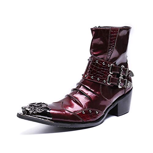 Bottes de vachette de vachette pour hommes,Chaussures à tête de fer pointues de loisirs Bottines de chaussures de ville hors route en plein air,Red-38/UK 5.5/US 6.5 Cover