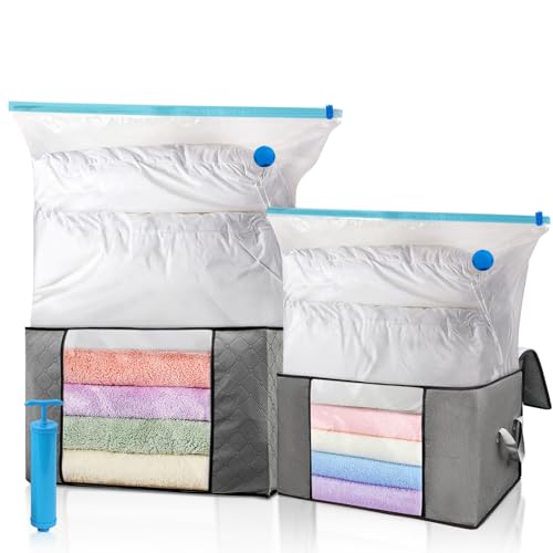 Leavans 2 Cajas Almacenaje Ropa,2 Bolsas Vacio Ropa y 1 Bomba,Organizador Armario Plegable,Cajas Organizadoras Gran Capacidad para Guardar Edredones Almohada Mantas y Ropa