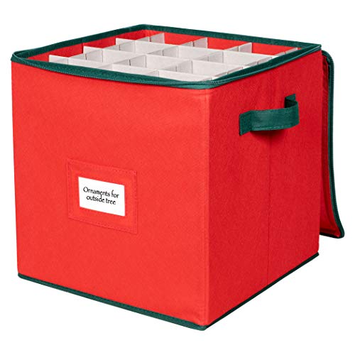 Holdn’ Storage Christmas Ornament Storage Box - Christmas Decor Storage Containers That Store Up To 64 – 3” X 3” Holiday Xmas Ornaments – Adjustable Compartment To Fit Many Sizes Ornaments – Red/ Green Trim. #TOP6