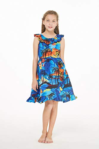 Image of Hawaii Hangover Family Matching Hawaiian Clothes, Sunset Blue | Family matching Hawaiian outfits, Sunset Blue, 100% cotton, machine washable, tropical floral print, luaus, cruises