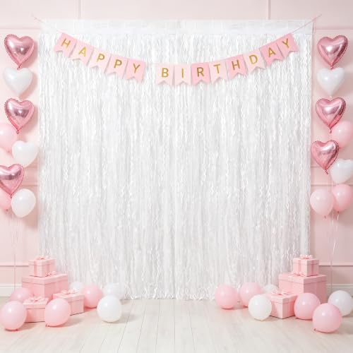 Image of TONIFUL 2Pcs Wavy White Metallic Tinsel Foil Fringe Curtains Streamers