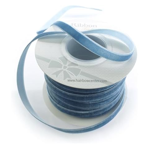 3/8" Narrow Velvet Ribbon Antique Blue 25 Yards HairBow Center LLC Cover