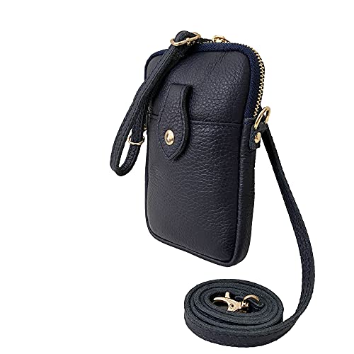 ALEXANDER MILANO Bolso de Hombro para teléfono Celular para Mujer - Cartera pequeña de Cuero VERA PELLE para Mujer para Tarjetas, Cremallera y Correa (Marino) Cover