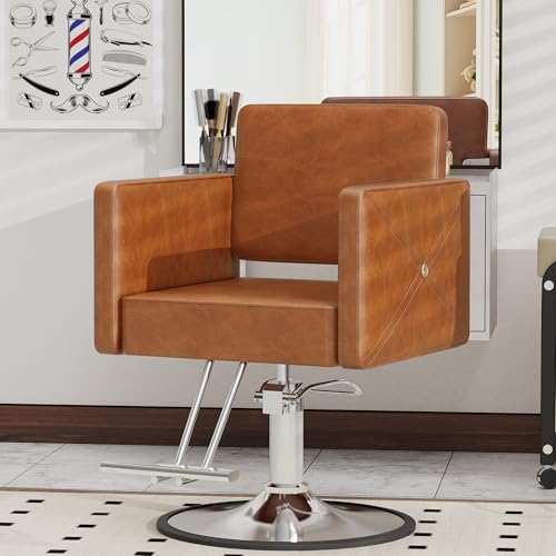Image of LOUVIXA Barber Chairs for Hair Stylist, Height Adjustable Hydraulic Salon Chair, 360 Degrees Rotation, Multi-Function Shampoo Chair for Salon Home Barbershop (Brown)