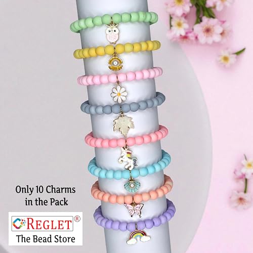 Image of 10 Pcs Charms + 225 Pcs Pastel Glass Beads for Jewellery Making Kit - Glass Beads for Bracelet Making Kit - Bead Craft - 8mm