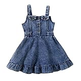 Gaono Toddler Girl Summer Sundresses Baby Denim Ruffle Dress Sleeveless Strap Pleated A-line Layered Cake Flowy Jean Dress (Navy Blue, 2-3 Years)
