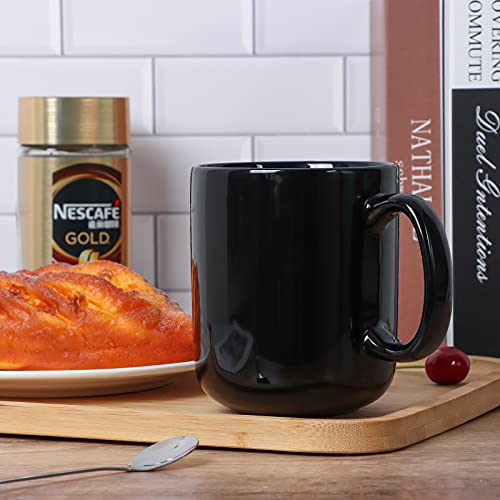 Smilatte 20 OZ Large Coffee Mug, M016 Plain Ceramic Boss Big Tea Cup with Handle for Dad Men Set of 2, Black - Image 3