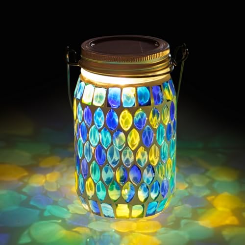 Lanterne solaire mosaïque pour patio et terrasse illuminée avec style multi-bleu Starsoul