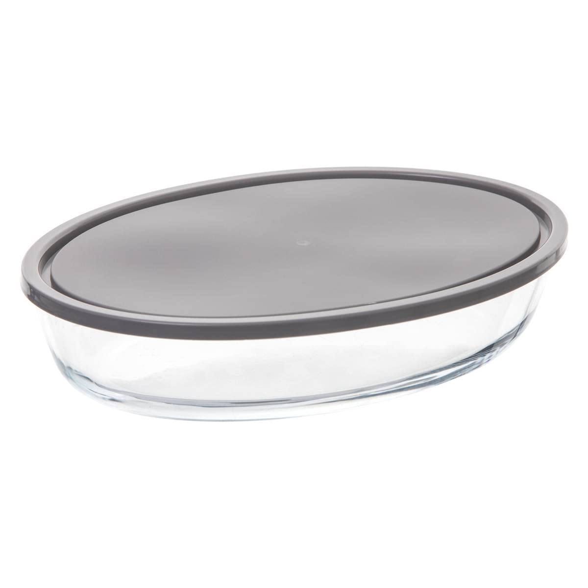 Plat ovale en verre avec couvercle - 30 x 21 cm