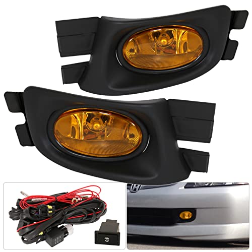 AJP Distributors Pair JDM Front Bumper Driving Fog Lights Lamp Left Right Set w/Bulb Bezel Wiring Harness Relay Switch Kit Compatible/Replacement For Accord 4-Door Sedan 2003 2004 2005 03 04 05