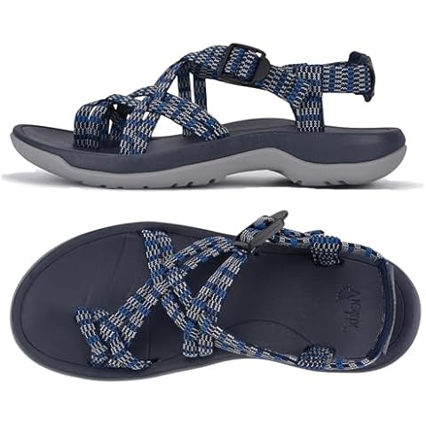 Viakix Womens Walking Sandals: Cute Stylish Comfy Athletic Sport Outdoor Hiking Sandal for Trekking Water Wide Width Beach, Blue 9 Cover
