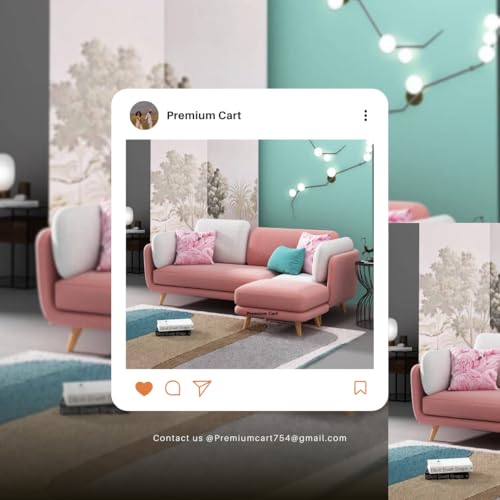 Image of Velvet Contemperory Sofa with Cushion Chaise Lounge Sectional Sofa Perfect for Living Room & Bedroom Guests Home & Office (Linen Pink & Beige, Three Seater with Puffy), 3 Seater