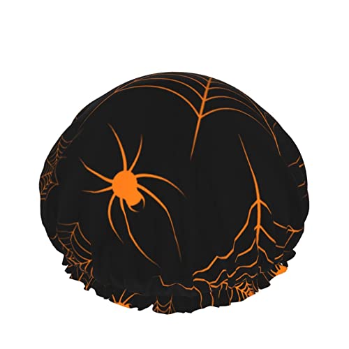 Bonnet de douche Halloween toile d'araignée et araignées pour femmes, couches de bain douche réutilisable, bande élastique élastique ourlet élastique chapeau de cheveux