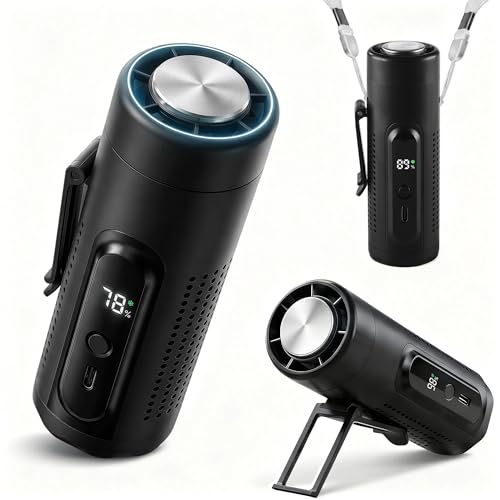 ZONSUSE Ventilador Portátil, 3 en 1 Ventilador de Mano con Placa de Enfriamiento, Mini Ventilador USB Recargable de 5 Velocidades con Pantalla LED, Soporte de Mesa y Luz para Viaje Oficina (Negro)