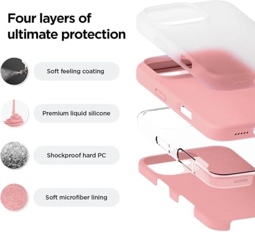 Image of Premium Liquid Silicone Case for iPhone 16 Pro - Slim Full Body Protective Back Cover with Soft Microfiber Lining, Anti-Slip Grip Scratch Resistant Phone Case (Pink)