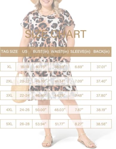 Image of Women's Plus Size Casual Dress Crew Neck Ruffle Floral Short Sleeve Summer Midi Dresses with Pockets
