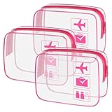 sogiv 3Pcs TSA Approved Toiletry Bag, Clear Travel Toiletry Bag, Clear Makeup Bag, Waterproof Travel Makeup Cosmetic Bag, Carry On Airport Airline Quart Size Travel Bag for Women Men (Pink)