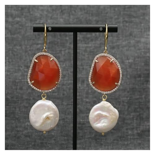 Pendientes de perlas colgantes y pavé naranja para bodas de noche 2
