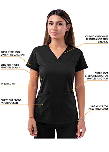Adar Pro Scrubs For Women - Sweetheart V-Neck Scrub Top - P4210 - Black - M #TOP2