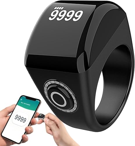 Mr.Gadget's Solutions Smart Tasbih Tally Counter Ring for Muslims Zikr Digital Tasbeeh 5 Prayer Time (22MM-Black)