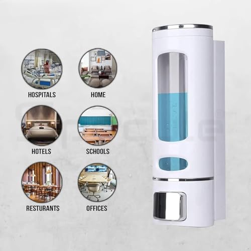 Image of Plastic Wall Mounted Soap Shampoo Conditioner Hand Wash Gel Dispenser Liquid Soap Sanitizer Dispenser for Bathroom Basin Kitchen Sink ||400 Ml White ||Pack of 1||
