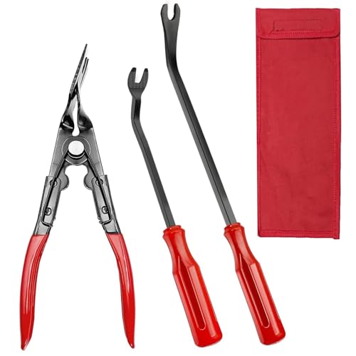Clip Removal Tool, 3 Pcs Car Trim Removal Tool, Auto Clip Pliers Set & Fastener Remover, Auto Upholstery Combo Repair Kit with Storage Bag for Car Door Panel Dashboard
