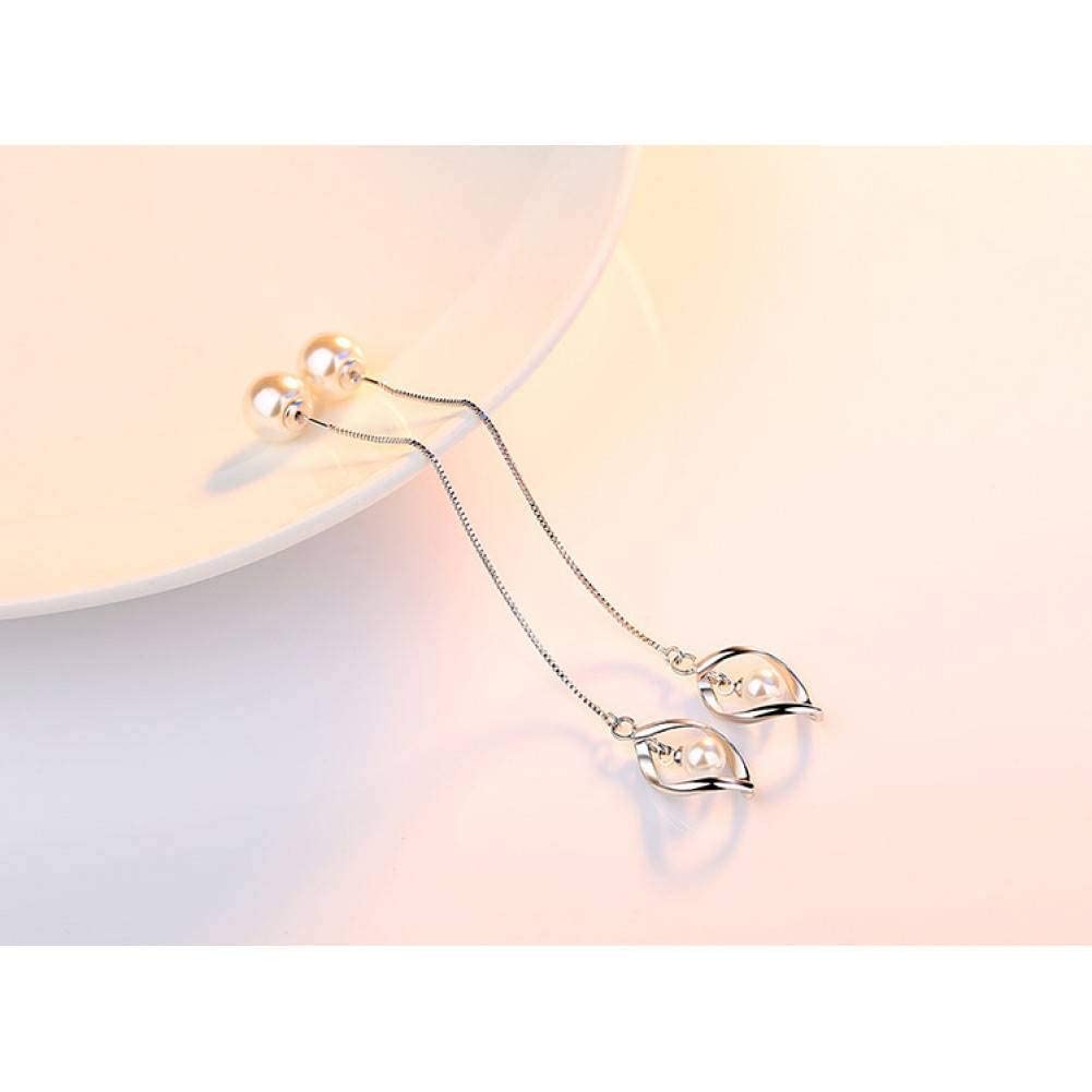 LLXYWJ Creolen für Damen, stilvoller 925er-Imitat-Perlen-Blume-Damen-langer Tropfen-weiblicher Schmuck/925