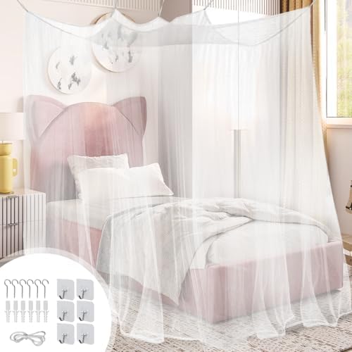 Moustiquaire De Lit Carrée 200x200x180 Cm - Protection Anti-Moustiques - Blanc - Pour Lit Double Ou Simple