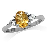 Silvershake 1.08ct. Natural Citrine and White Topaz Gold Plated 925 Sterling Silver Engagement Ring Size 12