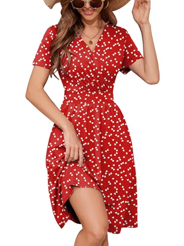 Image of Heymoments Womens Summer Short Sleeve Casual Dresses V-Neck Beach Dress with Pockets S-2XL
