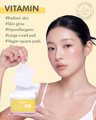 Image of DERMAL Vitamin C Toner Pads 120 Count - Niacinamide Sea Buckthorn Vitamin 11 Complex for Dark Spots & Dull Skin - Vegan Pure Cotton Pads with Tweezers (Korean Skincare)