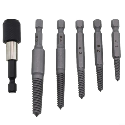 Desiumite Juego de 6 extractores de tornillos para pernos rotos, tuberías dañadas y para topes - Acero al carbono para herramienta de fácil extracción con vástago hexagonal, longitudes de 50-83 mm