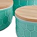 Bloomingville Set of 3 Round Mint Green Stoneware Bowls with Bamboo Lids