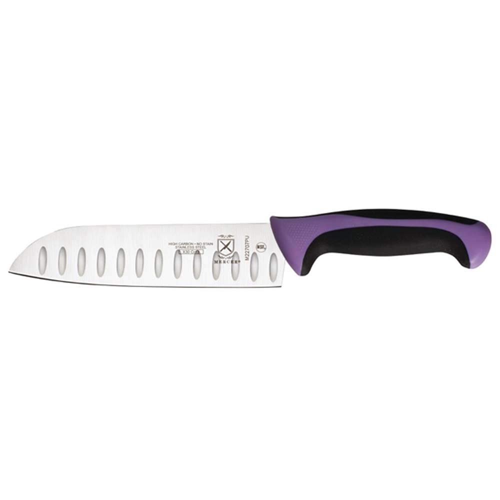 Mercer Culinary Millennia Color Handle Cutlery 7" Santoku Knife (Granton Edge) Purple