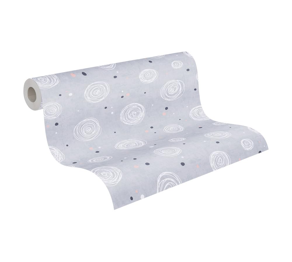 A.S. Création Lilly & Luis Non-Woven Wallpaper with Circles in Grey, Pink, White – 10,05 x 0,53 m Wallpaper for Kids – 771391