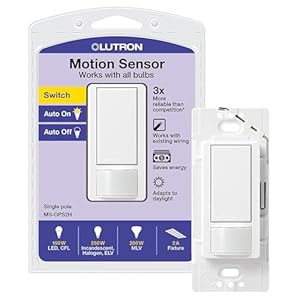Lutron Maestro Motion Sensor Light Switch for Bathroom, Garage, Laundry Room, and Closet, for Any Light Bulbs, Occupancy and Vacancy Sensor, Single-Pole Only, No Neutral Required, MS-OPS2-WH, White