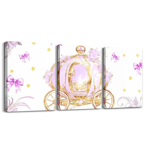 Carrosse de princesse violette triptyque mural de luxe aux détails floraux