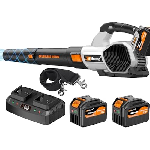 Sihuird Leaf Blower Cordless, 765CFM Electric Leaf Blowers with 2 x 7.8Ah Batteries and Dual Rapid Charger, 3- Speed & Turbo Mode, with LED lighting, 1 x Shoulder Strap, Blowers for Lawn Care - SL9501