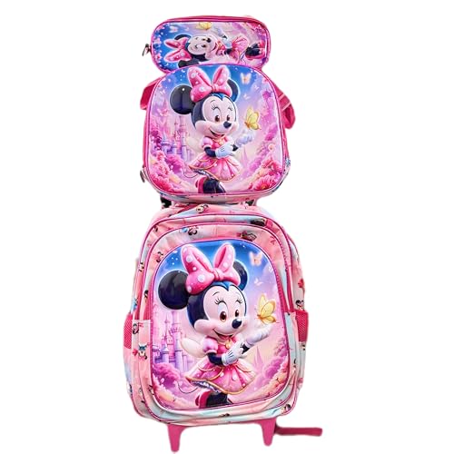 Mochila Escolar Infantil com Rodinha, 3D, para Menina | Lancheira Térmica + Estojo