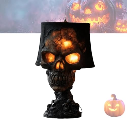 Lava Stone Skull Lamp, Handcrafted Volcanic Rock Night Light with Spooky Glow, Halloween Decor for Home, Party & Garden, Creates Mysterious Atmosphere