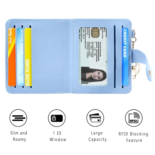 Image of Airkit Small Wallet Women RFID, PU Leather Card Holder with Keychain | Slim Compact Zipper Coin Purse for Ladies, Travel Holiday Gifts for Mom, Cute Mini Bifold Wallets