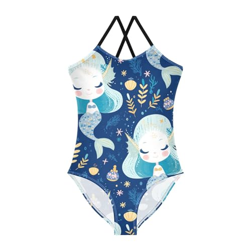 Yuiboo Fairy-Tale Mermaids Blue Swimsuits for Girls 1-Piecing Bathing Suits Toddler Girls Swim Suit Swimwear 3T