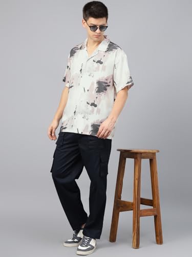 Image of Veirdo Poly Cotton Oversized Loose Baggy Fit Drop Shoulder Cool and Stylish Abstract Print Men Camp Collar Shirt