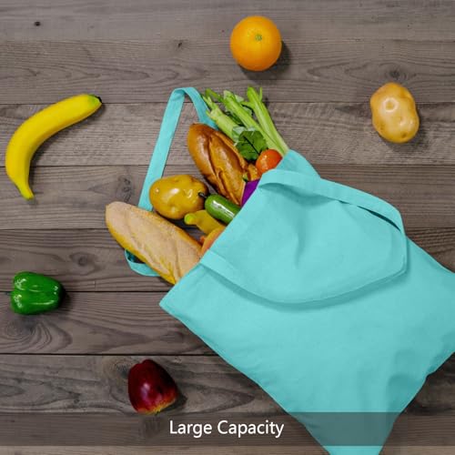 Image of TOPDesign 24-Pack Economical 16 inchx15 inch Aqua Blue Cotton Tote Bags, Lightweight Medium Reusable Grocery Shopping Cloth Bags, Suitable for DIY, Advertising, Promotion, Gift, Activity