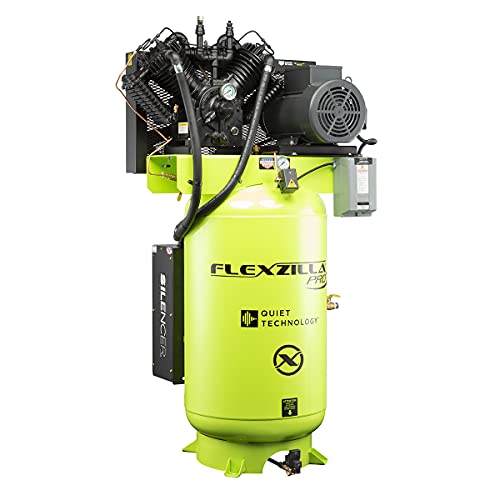 Flexzilla Pro Piston Air Compressor with Silencer, 1-Phase, Stationary, 7.5 HP, 80 Gallon, 2-Stage, Vertical, ZillaGreen - FXS07V080V1 #1