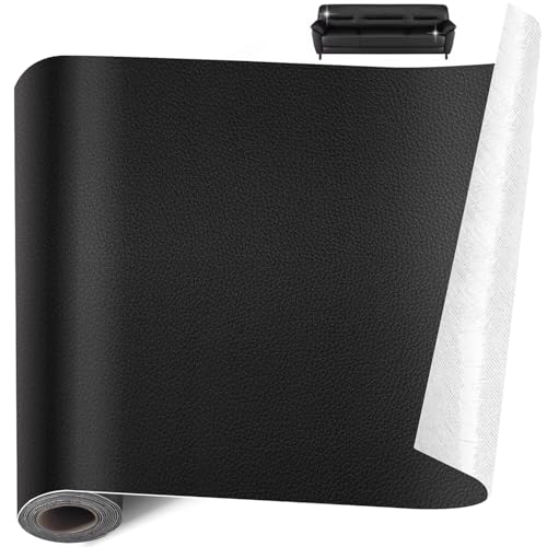 Cuero Adhesivo para Tapizar 30x50 cm - Parche de Reparación Autoadhesivo de Polipiel para Muebles, Sofás, Sillas, Asientos de Coche - Repara Rasguños, Roturas y Quemaduras - Negro
