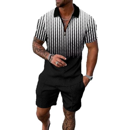BIRW Size L Black White Mixed Square Mens Short Sets