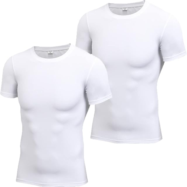 Hovershoes Men's Compression Shirts Quick Dry Moisture Wicking Performance Short Sleeve Tops, Sports Baselayer Athletic Workout T-Shirts, Pack of 1 or 2 or 3