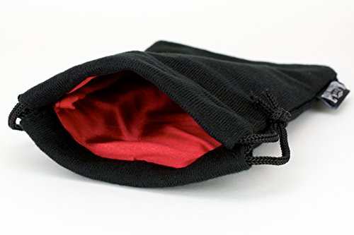 Velvet Dice Bag 5x8 Inch Deluxe Double Stitched Seam | Snag Proof Satin Lining | Holds Over 110 Dice | Red Interior with Black Exterior | Super Sturdy