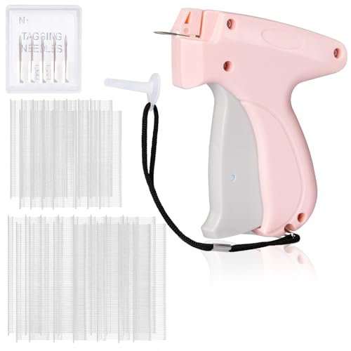Image of AISOSO Handheld Tagging Gun for Clothes, with Fasteners in Two Sizes, Pink | Includes 0.5mm Needle Quick Clothing Fixer, 1500pcs Each in 0.98 inch and 1.38 inch Lengths, for Securing Cuffs, Collars, Tags